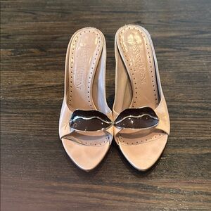 Yves satiny Lauren limited edition Women's Tan Open-Toe Heels